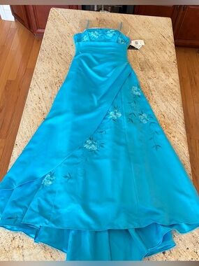 NWT City Triangles Y2K Blue Turquoise Prom Gown Beaded Mermaidcore Dress 3/4